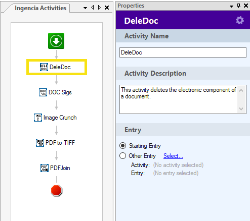 Laserfiche Workflow Activity to Delete the Electronic Component of a Document